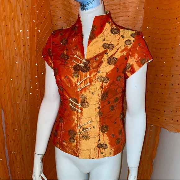 Stunning Orange Asian Inspired Top - Picture 8 of 11